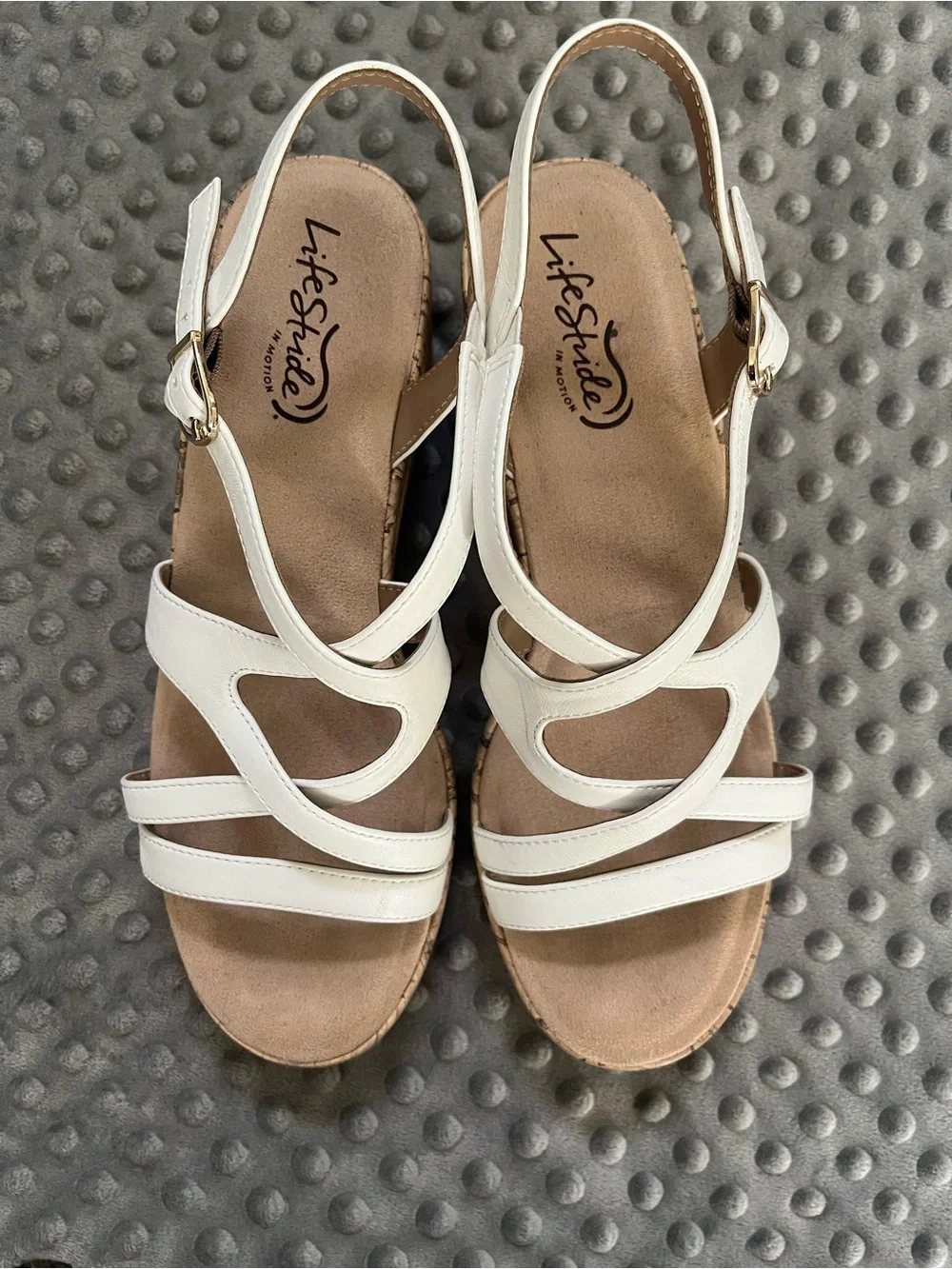 Lifestride White Cork Platform Wedge Sandals for Women